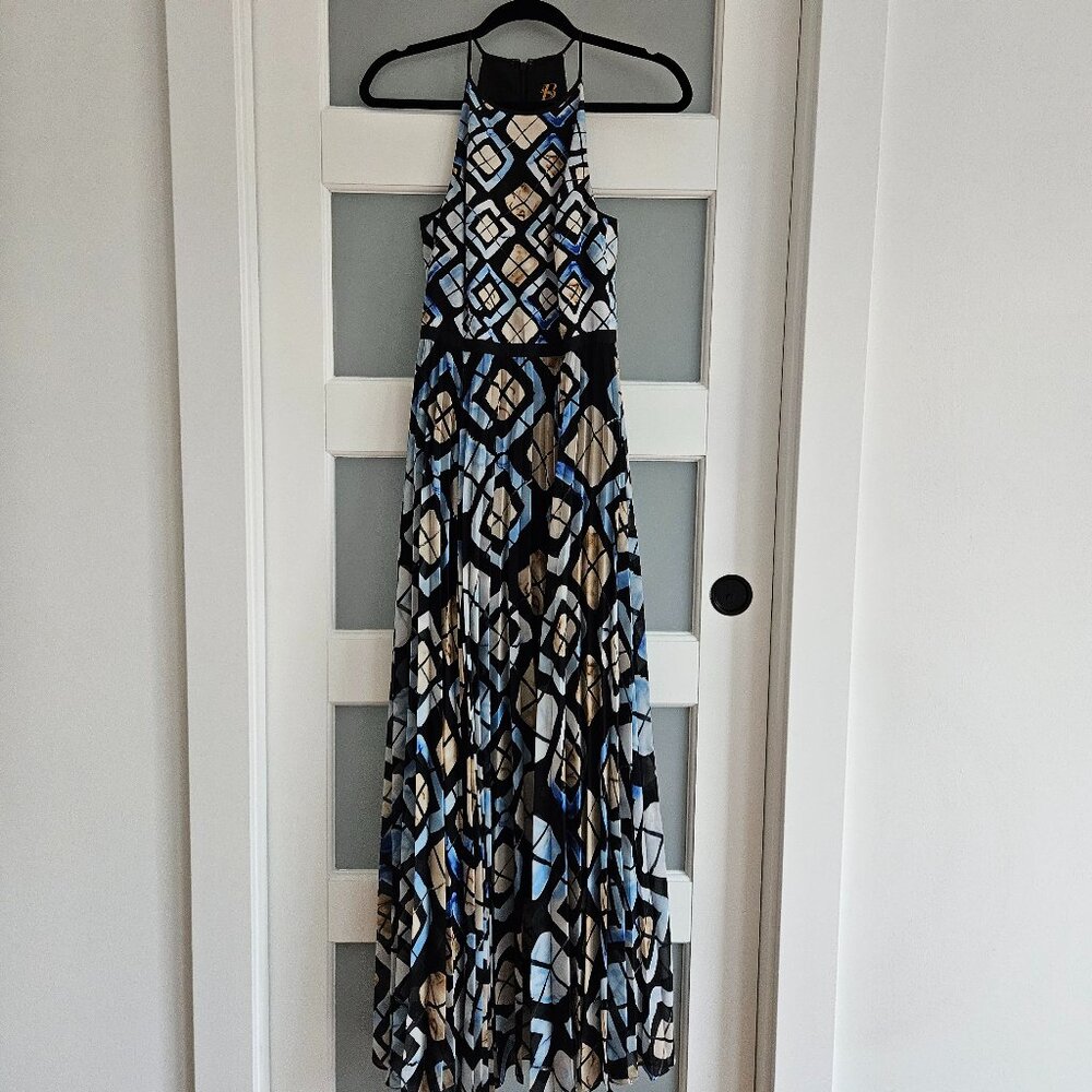 High neck geometric patterned long dress